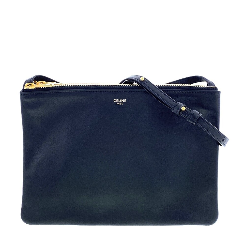 CELINE Trio Shoulder Bag Leather Black